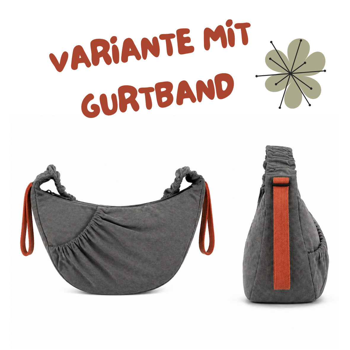 Schnittmuster Kuro Bag – Halbmondtasche mit gerafftem Träger in 4 Größen